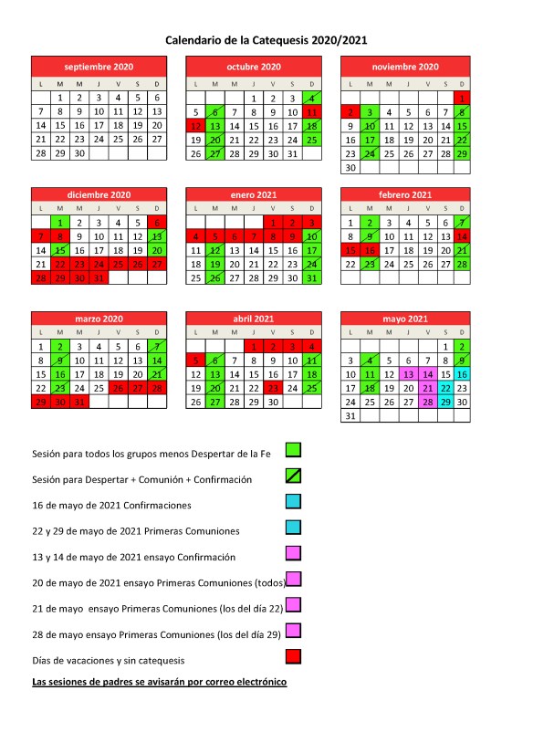 calendario catequesis 2020 2021
